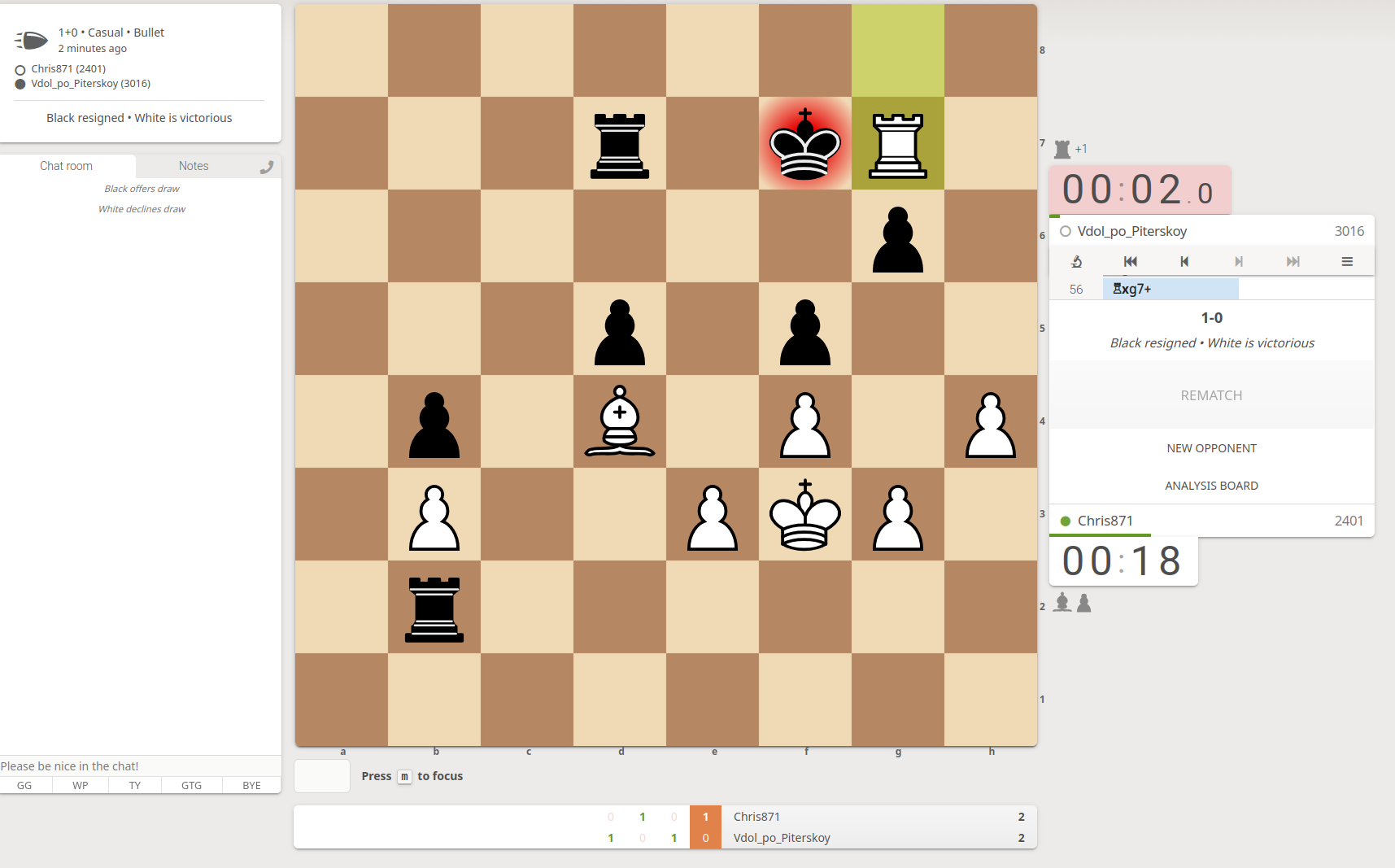 Screenshot of the final winning game against the 3000+ rated player on Lichess